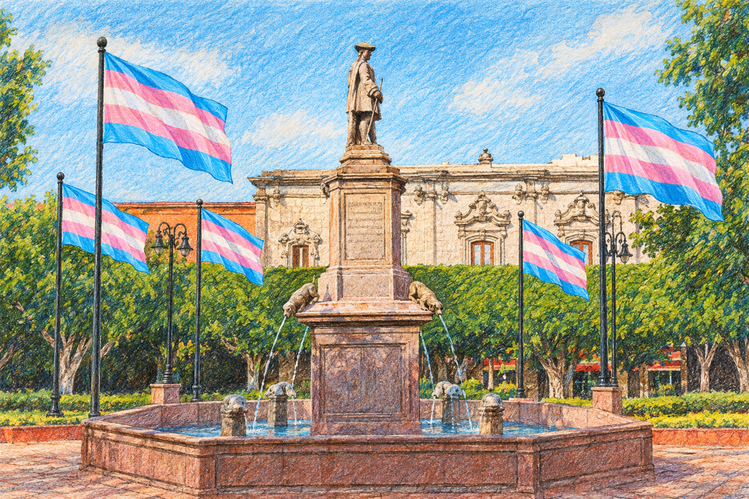 Fuente Histórica con Banderas Trans Asistente